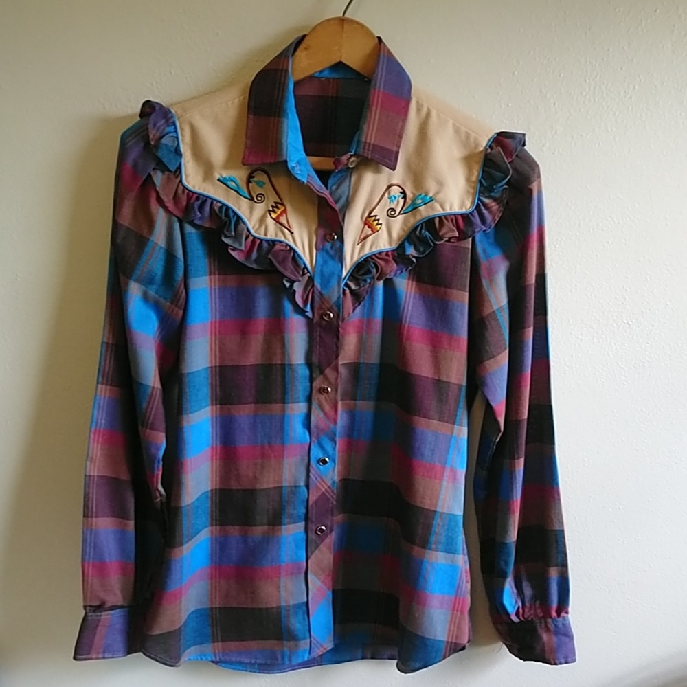 Vintage Western Plaid Snap button shirt Rodeo